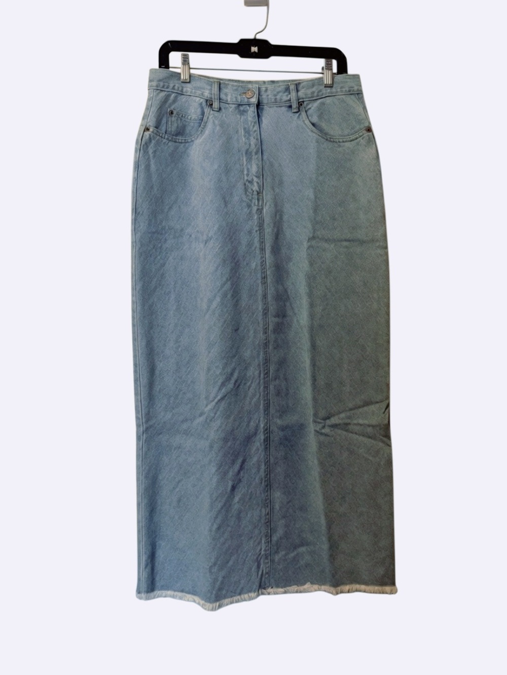 Vintage Bill Blass Denim Maxi Skirt 10 Light Wash Raw Hem Long Slit 90s Boho